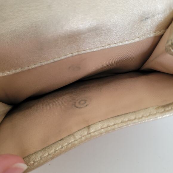 Coach Wallet Canvas Leather Signature Bifold 5x4 Medium Beige Compact Metallic - Picture 11 of 13